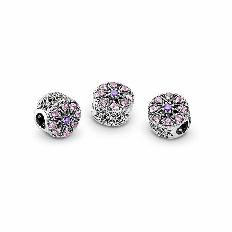 Pandora Shimmering Medallion Charm Ireland - Sterling Silver/Pink/Mixed Stones - 784153IUM